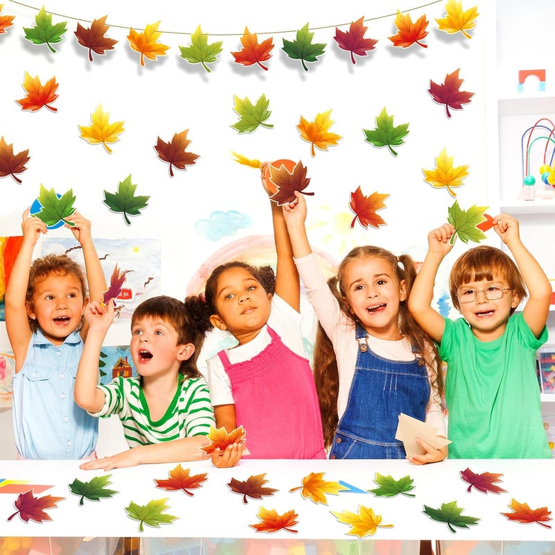 Geyee 108 Pcs Thanksgiving Fall Leaves Cutouts Christian Bulletin Board Sets Classroom Autumn Paper Maple Religious Leaves Die Cuts for Craft School Door Chalkboard Decorations(Watercolor,6 Inch) - Image 5